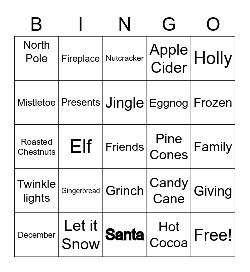 HUPPY HOLIDAYS Bingo Card