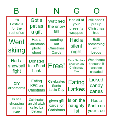 Holiday Bingo Card