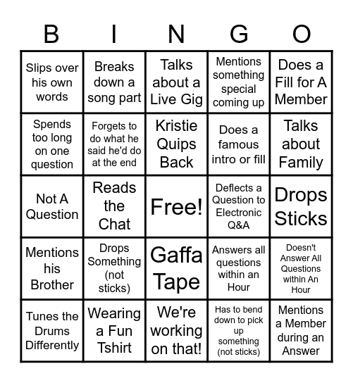 K-Rad Q&A Bingo Card