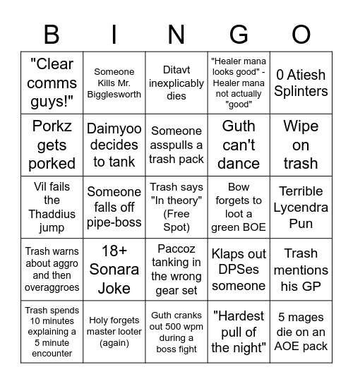 Dysfunctional Home Naxx Bingo Card