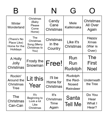 Christmas Music Bingo Card