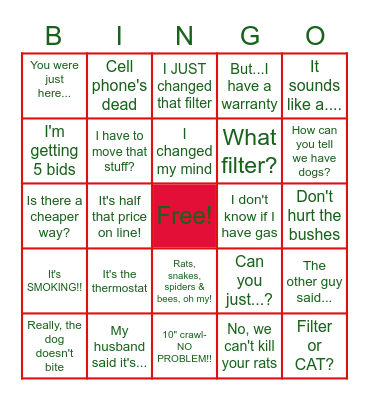 HVAC Blunder Bingo Card