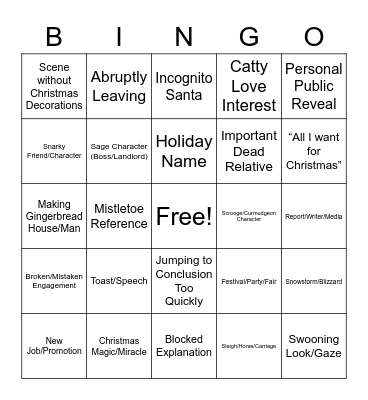 Hallmark Christmas Movie Bingo Card