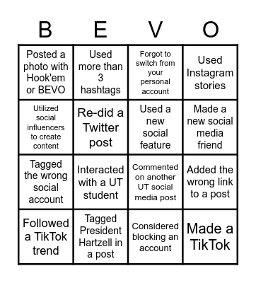 Social Media Council Bingo Card