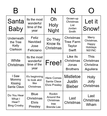 Christmas Songs Bingo Card