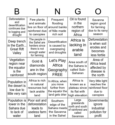Africa Geography Bingo Card