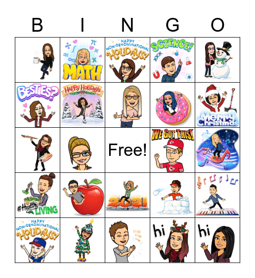 Bitmoji Holiday Bingo Card