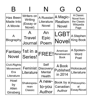 Holiday Book Challenge Bingo Card