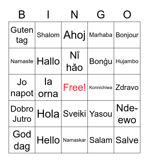 Greetings Bingo Card