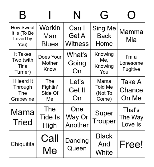 Top Hits of The 70's Bingo Card