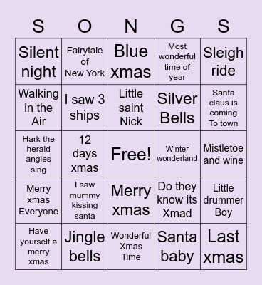Xmas songs  Bingo Card