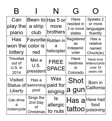DID YOU KNOW???? Bingo Card
