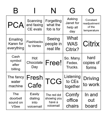 PCA Holiday Bingo: Memories from the Before Times Bingo Card