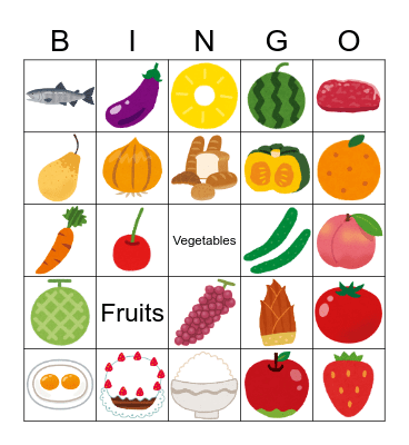 Red textbook basic words Foods Bingo Card