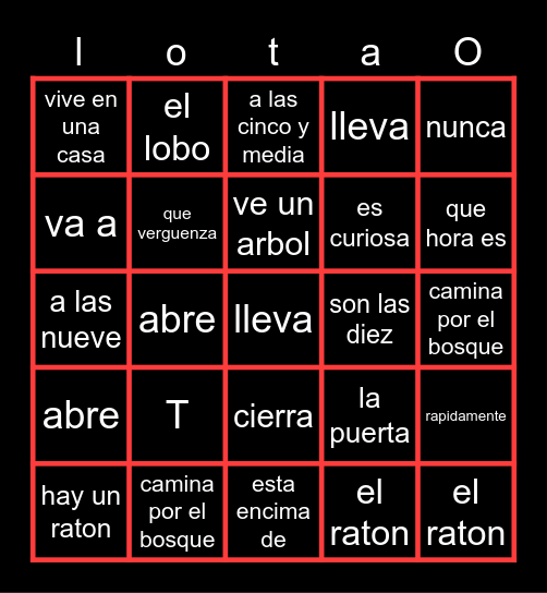 lotaria Bingo Card