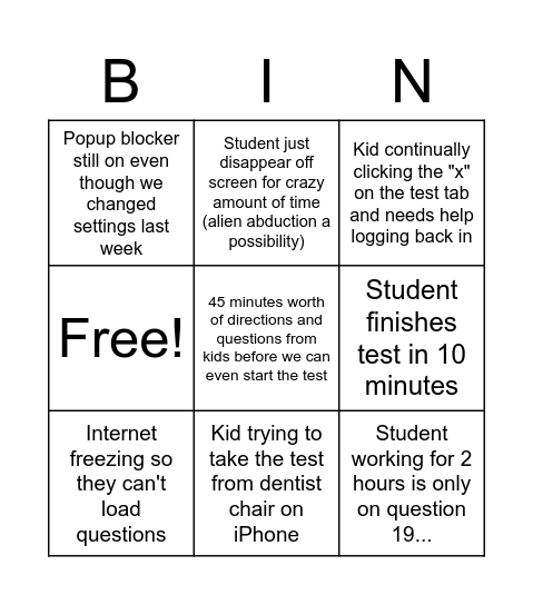 3rd Grade MAP Testing Bingo Card