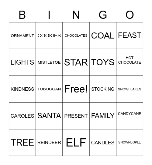 WINTER HOLIDAY Bingo Card