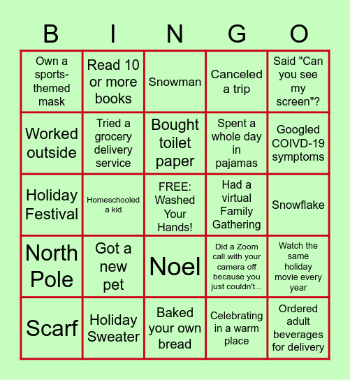 Holiday/Christmas Bingo Card
