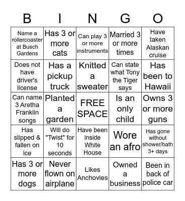 DID YOU KNOW??? Bingo Card
