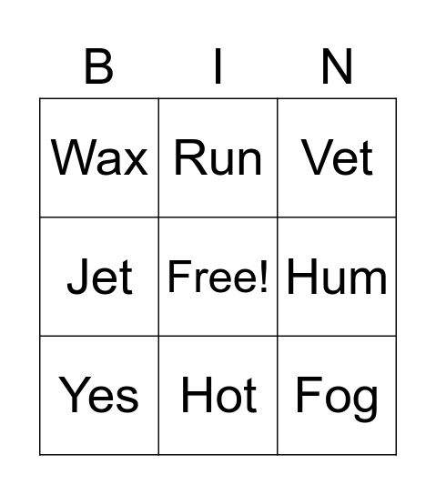 Words #1 Bingo Card