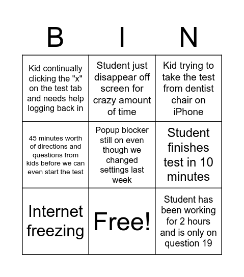 3rd Grade MAP Testing Bingo Card