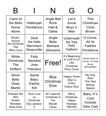 Christmas Songs BINGO Card