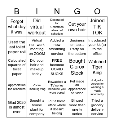 Covid-19 Bingo Card