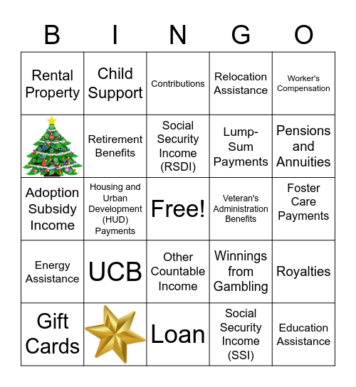 Unearned Income Bingo Card