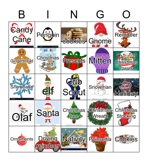 Christmas Pictures Bingo Card