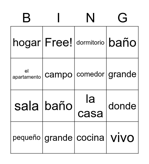 Los hogares 4th grade! Bingo Card