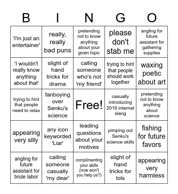 Gen Trolling Bingo Card