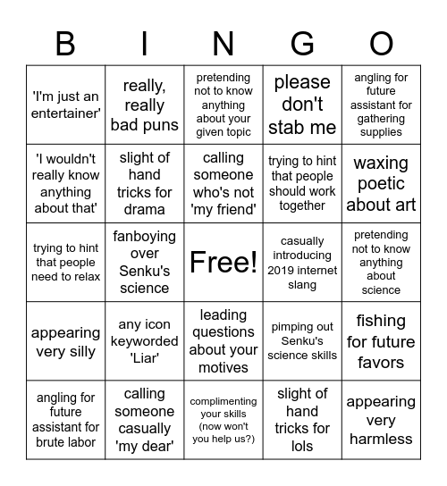 Gen Trolling Bingo Card