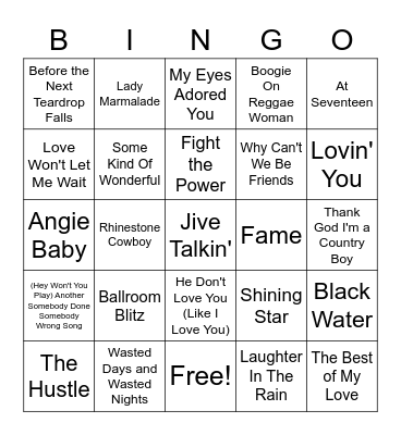 Top 30 Hits Of 1975 Bingo Card