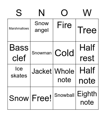 Choir Winter Bingo Card