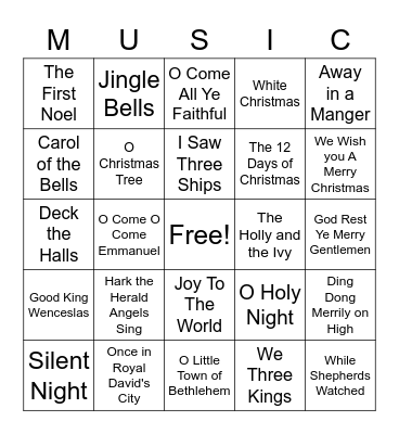 Christmas Carol MUSIC Bingo Card