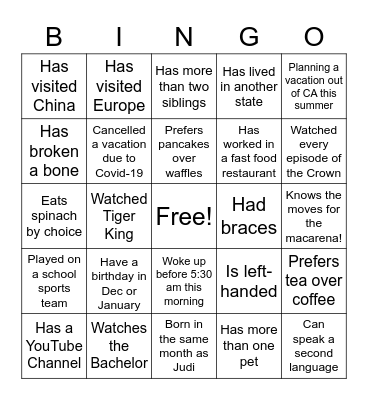 Lake Canyon Bingo! Bingo Card