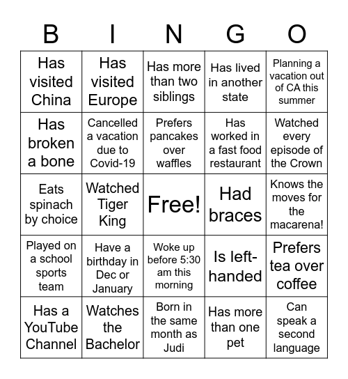 Lake Canyon Bingo! Bingo Card
