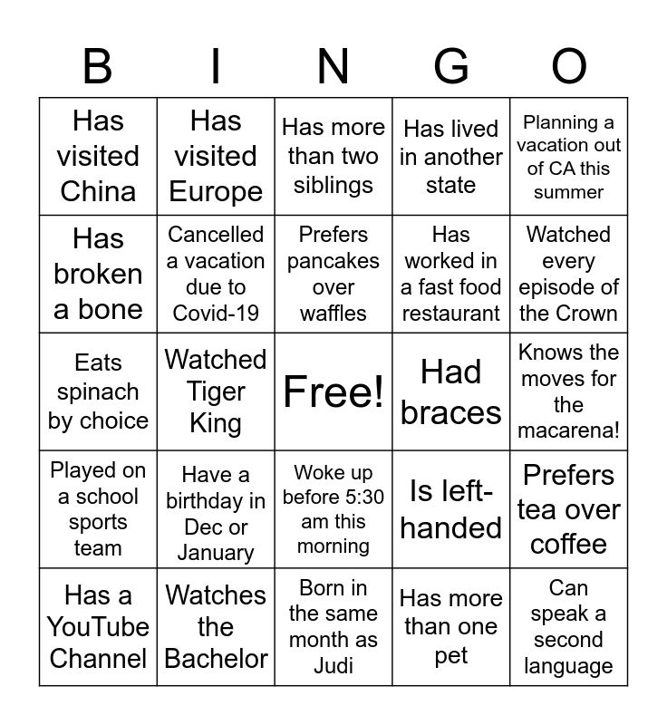 Lake Canyon Bingo! Bingo Card