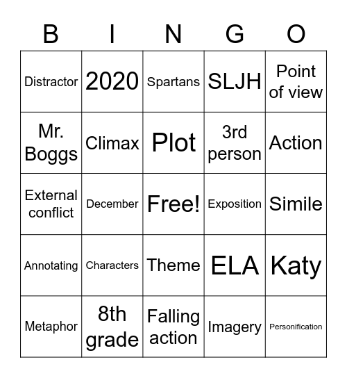 Mr. Boggs Christmas Bingo Card