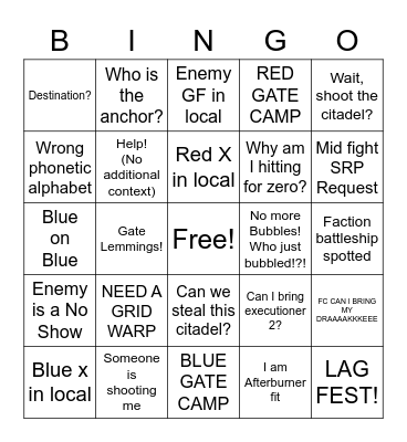 Citadel Seige Bingo Card