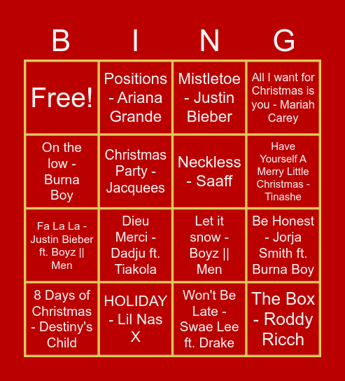 FunX XMAS Bingo Card