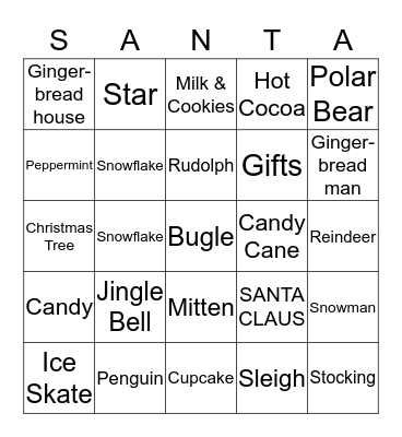 1st Grade Santa Bingo Card
