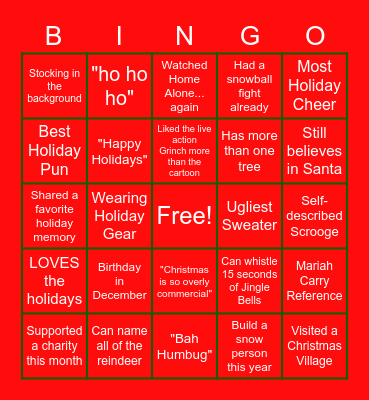 Holiday Bingo Card
