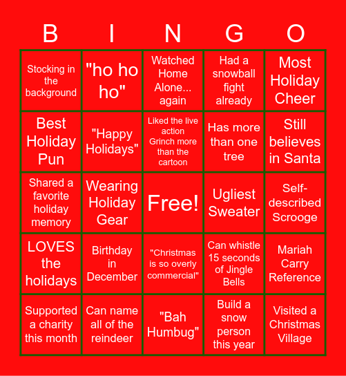 Holiday Bingo Card