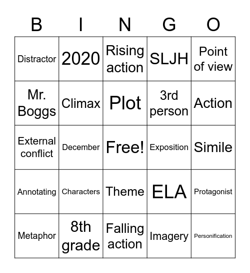 Mr. Boggs Christmas Bingo Card