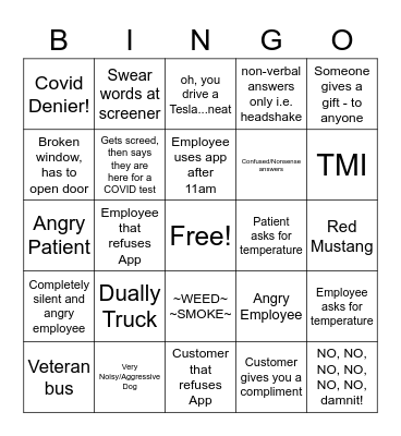 Screener Bingo Card