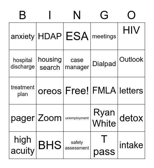 2020 Med SW Bingo Card