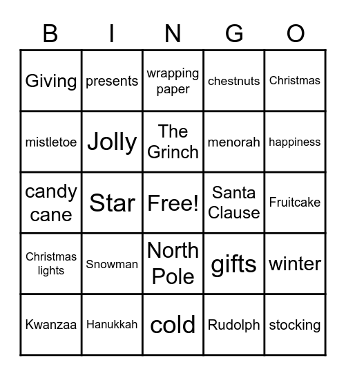 Holiday bingo Card