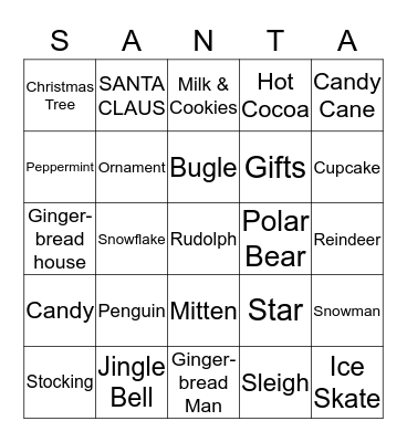 1st Grade Santa Bingo Card