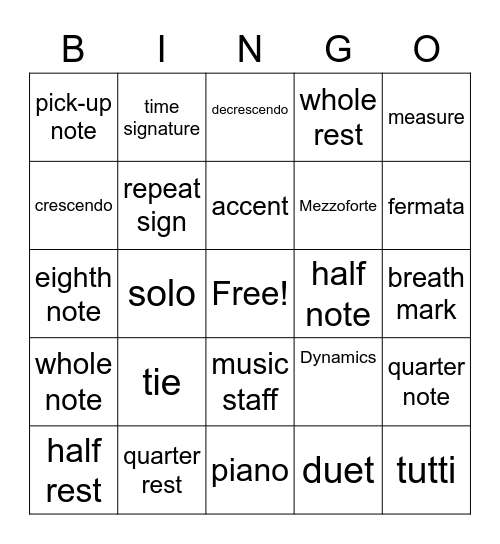 Band 6 Vocabulary Bingo Card